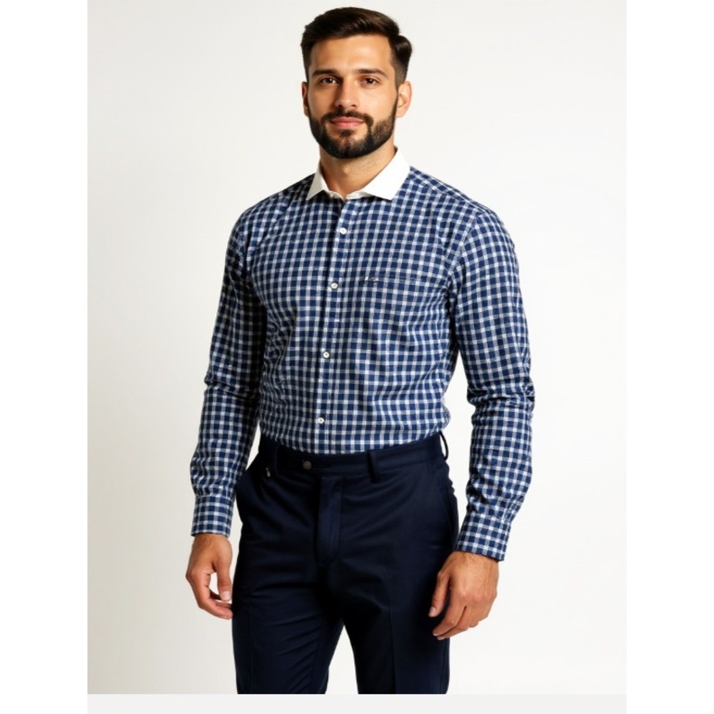 NEW Daniel Cremieux Collection Mens L Blue Plaid Cotton Button Down Shirt
